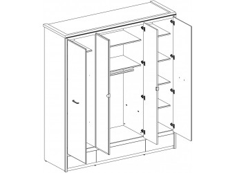 Четырехстворчатый шкаф для одежды с зеркалом Бьёрк 4DG3S Z