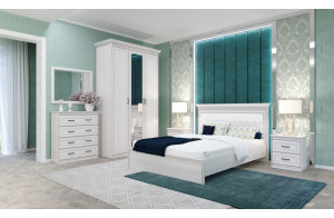 Спальня Неаполь Ясень анкор светлый (патина "серебро") экокожа «polo» белая.