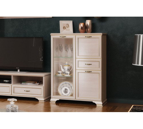 Шкаф низкий "тумба-витрина" Сиена (Бодега Белый)